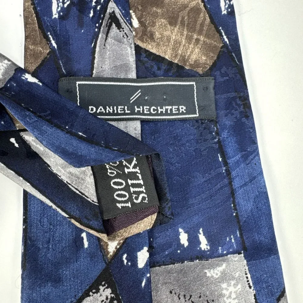 Lot of 3 Vintage Neckties Daniel Hechter 100% Silk‎ Made in USA Blue Black Brown